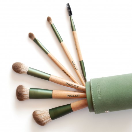 Набір пензликів для нанесення косметики в зеленому тубусі BRUSH TUBE MAKEUP SET